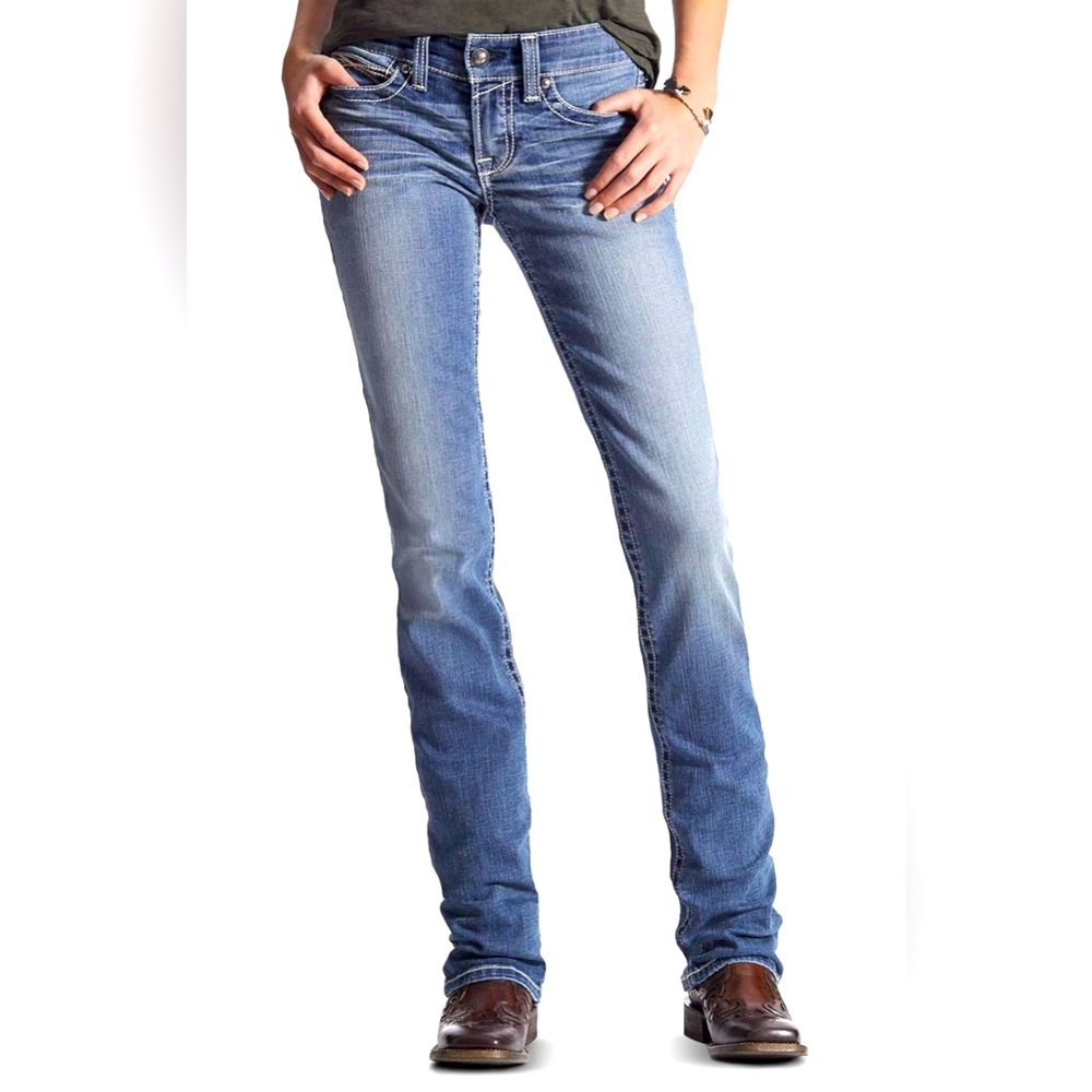 ARIAT Women's R.e.a.l. Mid Rise Stretch Icon Stackable Straight Leg Jean 33 Long
